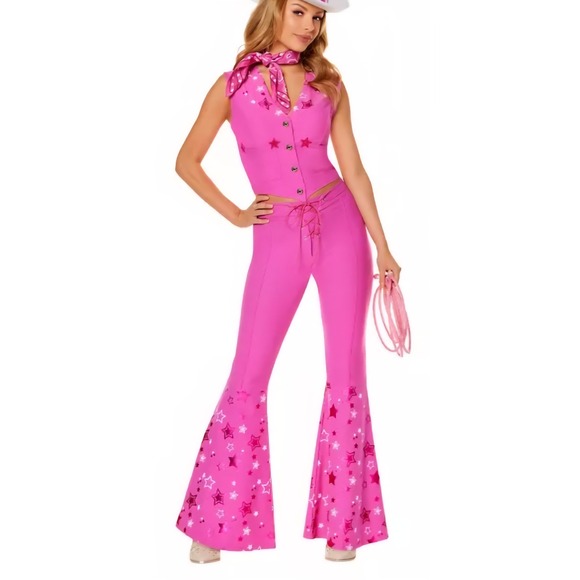 Barbie The Movie Other - Barbie The Movie Western Cowgirl Costume Vest Flare Pants Set Pink Stars 1X
